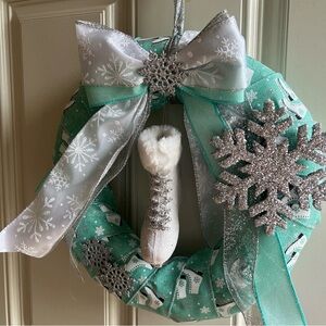Winter Snow Ice Skating Hand Crafted 12 Inch Front Door Wreath Indoor Decor